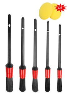 Detailing Brush Set Of 5 Plastic Handle Dense Bristles Car Cleaning Brush With Care Foam Pad For Wheel Air Vent Dashboard Lea5160701