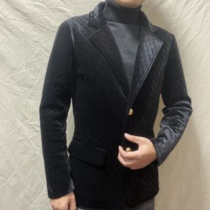 spring men's black dress suits blazers Boutique business British handsome slim fit trend autumn long velvet suit fashion casual two single breasted jacquard coats