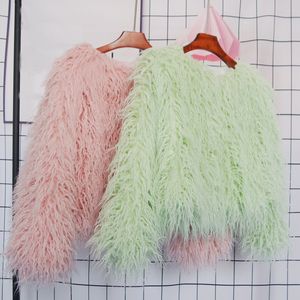 QNPQYX Women's Fur Coat Colorful Furry Pink Lamb Wool Faux Fur Coat Female Shaggy Sheepskin Coat Winter Artificial Fur Jacket