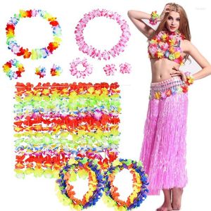 Fiori decorativi 4-10 pezzi Collana di ghirlande di leis artificiali per feste hawaiane Accessori per abiti fai da te Hawaii Beach Luau Summer Decor