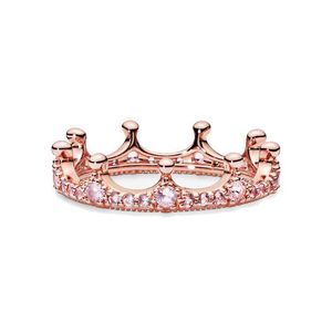 Pink Sparkling Crown Ring Rose Gold with Original Box for Pandora Real Sterling Silver Wedding Party Jewelry CZ diamond designer Rings For Women Girls