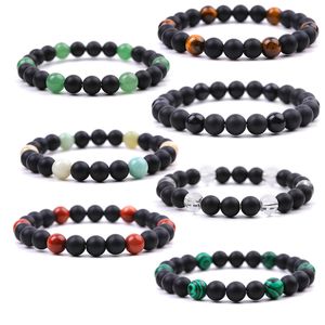 8mm Black Matte Natural Stone Tiger's Eye Aventurine Agate Beads Bracelet Bangles Bracelets for Women Yoga Jewelry