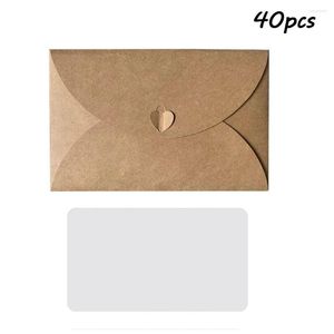 Gift Wrap 40pcs Baby Shower Wedding Party Blank Invitation Heart Closure DIY Vintage Brown Paper Envelope Greeting Christmas With 40 Cards