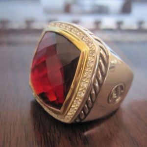 An￩is de 20 mm de ouro com Garnet e J￳ias de design da CZ Solid Solid 925 Sterling Silver Gemstone Ring Presentes de Natal