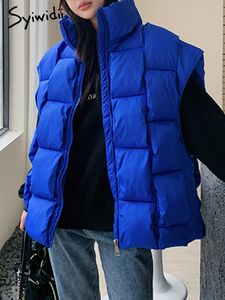 Gilet da donna Syiwidii Giacca invernale Gilet da donna Gilet oversize Parka caldo Cappotti blu verdi Elegante cerniera verso il basso Capispalla 221202