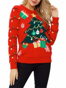 Maglioni da donna Maglione con stampa albero di Natale con maglione a maniche per le donne 2022 Ladies O-Collo lavorato a maglia maglia natalizia pullover rosso oversize