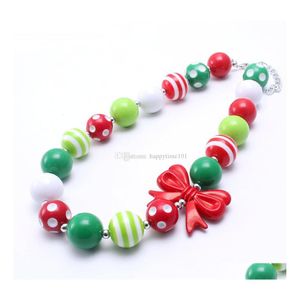 Perlenketten Est Mode Weihnachten Baby Kind Klobige Halskette Geschenk Rote Schleife Bubblegume Perlenschmuck Für Mädchen Drop Lieferung Halskette Dhjrp