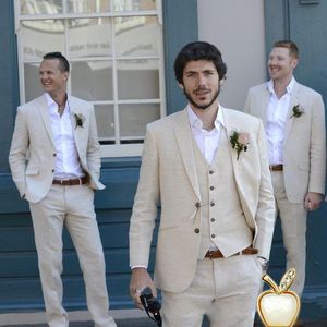Men s Suits Blazers nieuwste jas pant ontwerpen Beige 3 stuks slanke fit trouwpak mannen zomer huwelijk bruidegom Tuxedo 3 -delige jas pantvest 221202