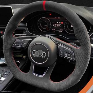 Audi A3 A4 Avant A5 A1 Sportback Q2 için özelleştirilmiş araba direksiyon kapağı kaymaz süet deri örgü