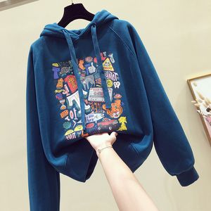 Damenjacken Damen Cartoon gedruckt Brief Hoodies Herbst und Winter langärmelige Fleece warme Sweatshirt Hoodie Damenbekleidung 221201