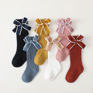 Leggings Tights Baby Girls Bow Mid calf Socks Knee High Length Soft Cotton Breathable Pit Striped Kids 0 8 Years 221203