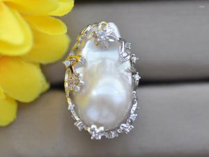 Pierścienie klastra Z10742 Big 31 mm White Baroque Keshi Pearl Ring Cz