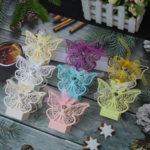 Gift Wrap 50PCS Butterfly Laser Cut Hollow Carriage Favors Box Gifts Candy Boxes with Ribbon Baby Shower Wedding Event Party Supplies 221202