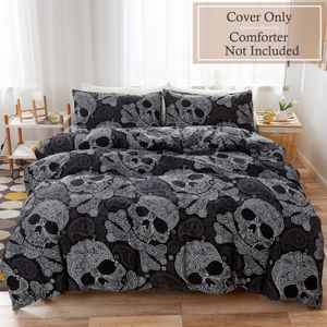 Sängkläder set duvet omslag set svart skalle skelett paisley blommig gotisk lyx mjuk tröstare halloween dekor drottning storlek 221206