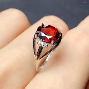 Cluster Rings Natural Gemstone Pakistan Garnet Ring 925 Silver 7x9mm