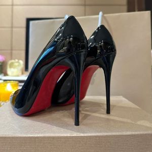 Więc Kate Women Women Heels Buty luksusowe marka czerwone błyszczące dno spiczasty palce butów klasyki 8 cm 10cm 12 cm cienki obcas but ślubny z pudełkiem plus rozmiar 34-44