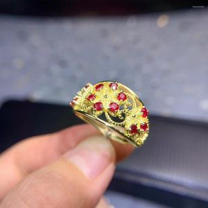 Cluster Rings Red Gem Ring Ruby Noble Style Gemstone Royal House Gold Palted Yellow Color Birthday Gift