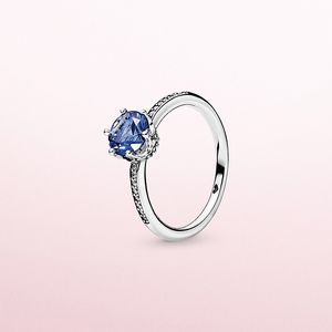 Niebieski błyszczący pierścień koronny Autentyczny srebro z oryginalnym pudełkiem dla pandora biżuteria kobiety dziewczyny ślubne CZ Diamentowe pierścionki zaręczynowe prezenty zaręczynowe