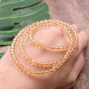 Charm Bracelets 5mm Crystal Citrines Bracelet Natural Stone Gift Yellow Friendship Round Beads 3 Row Layer Bangle Jewelry 21"A973