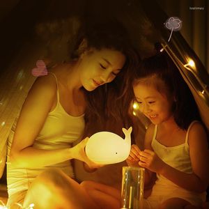 Nocne światła LED silikonowy wieloryb światła dziecięca kreskówka Śliczna kolorowa ładowna naładowanie prezent dla dzieci atmosfera pokój sypialnia sypialnia nocna lampa nocna
