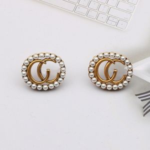 Vintage stud earrings woman Luxury designer earring double letters jewelry women 18k diamond Crystal Rhinestones Pearls Valentine Wedding Gifts