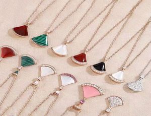Luxury necklaces designer jewelry Fan shape divas dream necklace Red Green Chalcedony Gold rose platinum Chains for women trendy W8680180