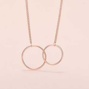 Choker Fashion Silver och Rose Gold Color Double Circle Necklace Geometric Two Clavicle Pendientes Plata 925 för kvinnliga gåvor