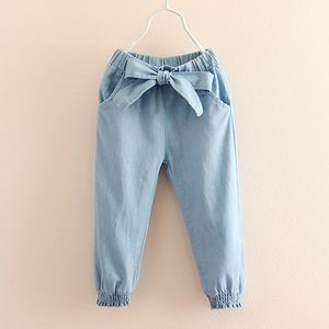 Jeans Baby Girl Casual Spring Autumn 2 3-8 9 10 11 12 Years Teenage Children Elastic Bow Lantern Denim For Girls Kids 221203