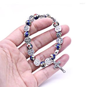Strand Saint Benedict Exorcist Hand Chain Sapphire Blue Cloisonne Metal Handmade Beads String Cross Jewelry Bracelet Religious