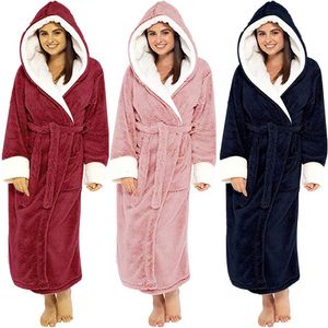 home clothing Dressing Gowns For Women Winter Warm Plush Long Shawl Bathrobe Soft Home Clothes Sleeved Robe Coat Solid Cardigan Sleepwear 221202