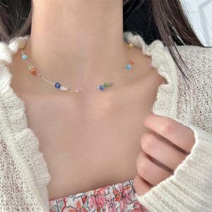 Choker Light Luxury Opal Inlaid Chain Necklace Minimalist Design Sense Bead Clavicle Temperament Elegant Women Neck Charms