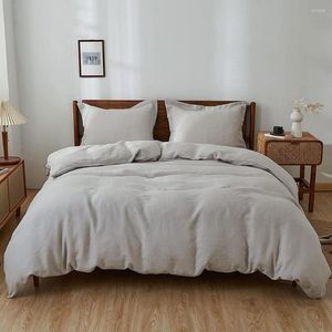 Bedding Sets Simple&Opulence Linen 3Pcs Set Natural French Washed Breathable Solid King Size Pillowcase Duvet Cover Bed Sheets