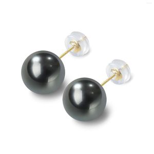 Stud Earrings HENGSHENG Genuine 18K Gold 8-9mm Tahiti Natural-Ocean Round Black Pearls For Women Classic Fine Jewelry