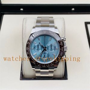 Orologi da uomo 40 mm Blue Ice Ceramic Chronograph Chronograph Automatic Mechanical Eta 7750 Movimento Oyster Steel Sport di alta qualità da polso orologi da polso Montre de Luxe