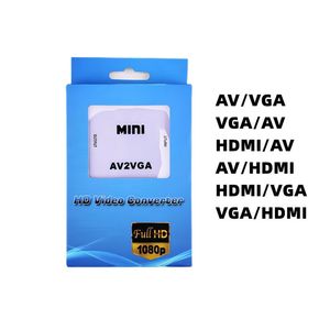Mini RCA AV - VGA Video Konektörleri AV2VGA VGA2AV Dönüştürücü Adaptörü TV PC DVD Monitörü için 3.5mm Sesli Daha Fazla Stok AV2HDMI VGA2HDMI HDMI2AV