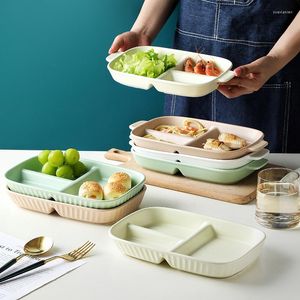 Plates Nordic Style Solid 3-Grid Dinner Creative Home Breakfast Tray Baked Rice Reduced Fat Ration Plate Kitchen Dinnerware