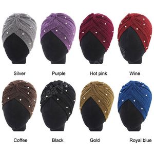 Perlenbesetzter glänzender Turban-Hut, glitzernder Twist-Rüschen-elastischer Kopfwickel für Frauen, muslimischer Hijab, Chemo-Kappe, Kopftuch, Damen-Kopfbedeckung