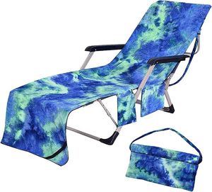 Sandalye, yan cepli plaj kapağını kaplar Havuz Havlu Havlu Şezlong Mikrofiber kravat boyası güneşlentiler için