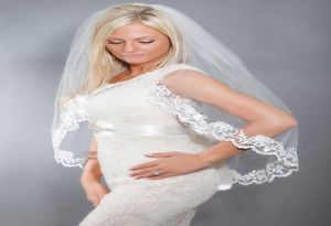 Wholesale 2019 Newest 1M 1T WhiteIvory Bridal Veils with Comb Lace Applique Edge Fingertip Length Wedding Bride Veil CPA8145837190