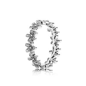 Pandora için orijinal kutu ile gerçek gümüş papatya çiçek yüzüğü 18k gül altın cz elmas alyans kadınlar için kızlar nişan hediye takı