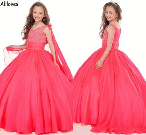 Теаризаторы маленькой девочки платья Sparkle Crystalls Othestones Kids Formal Princess Ball Hown с длинной пленкой цветочницей