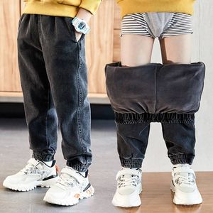 Jeans Kids Pants Autmn Winter Plus Velvet Thick Warm Children's Denim Trousers For Boys 100-150 CM Wear TX375 221203