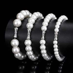 Wholesale Womens Fashion Simulated Pearl Beaded Bracelet 6 8 10 12mm Thick AAA Quality White Pearl Jewelry for Wedding