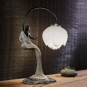 Lampy stołowe Chiński styl Kreatywny retro lampa lotosowa salon studium sypialnia dekoracyjne łóżko zen światło oświetlenia domowe