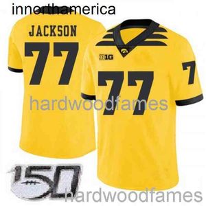 Dikişli Erkek Kadın Gençlik Iowa Hawkeyes #77 Alaric Jackson Sarı NCAA Futbol Forması XS-5XL 6XL