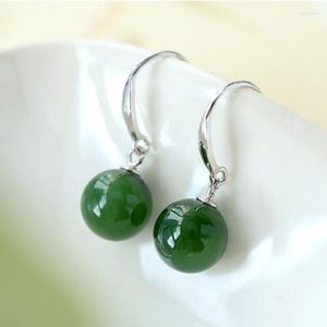Stud Earrings Drop Noble Jewelry Exquisite Nice Hand Carved Russian Green Jade Eardrops Inlaid 18K Gold