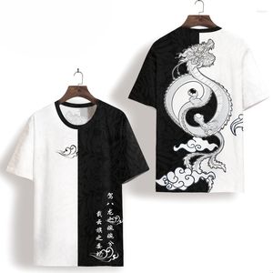 Heren T-shirts Dragon Patroon afdrukken Korte mouwen Trend All-match Ice Silk Top Chinese stijl Kleur Matching Casual-Shirt