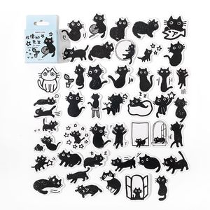 45 Stück schwarze Katzen-Themen-Aufkleber, Dekoration, Kawaii, niedliche Katzen, im Karton verpackte Aufkleber, selbstklebende Scrapbooking-Aufkleber für Laptop-Planer