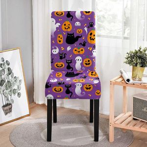 Coperture per sedie Copertura allungata Halloween Pumpkin Ghost Pattern Elastico per sala da pranzo Spandex Material Sedile Wedding