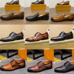 2022 Design Luxury Fashion Dress Shoes Men Black Brown Yellow ￤kta l￤der Pointed Toe Mens Business Oxfords Gentlemen Lace Up Stripe Comfort Size Storlekar 38-44